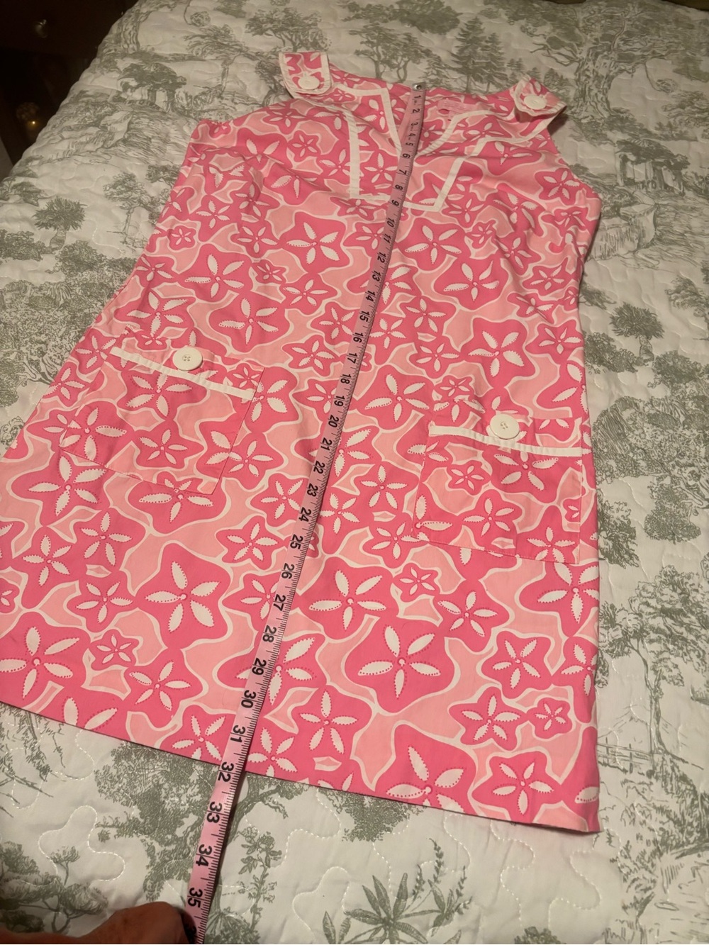 Lilly Pulitzer sz 4 Sleeveless Pink Starfish print Mini Dress ButtonTrim pockets - Picture 8 of 16